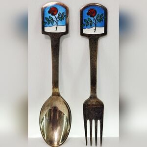Vintage Set A. Michelsen Gilded Sterling Silver, "Winter Rose" Fork & Spoon